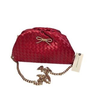 Anthropologie Maeve The Frankie Mini Clutch, Woven Bow Edition, Red, Chain Strap